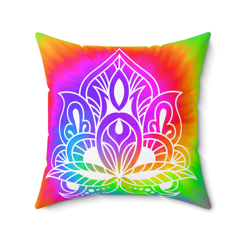 Tie Dye Lotus Flower Square Throw Pillow Spiritual Home Decor Accent Pillow