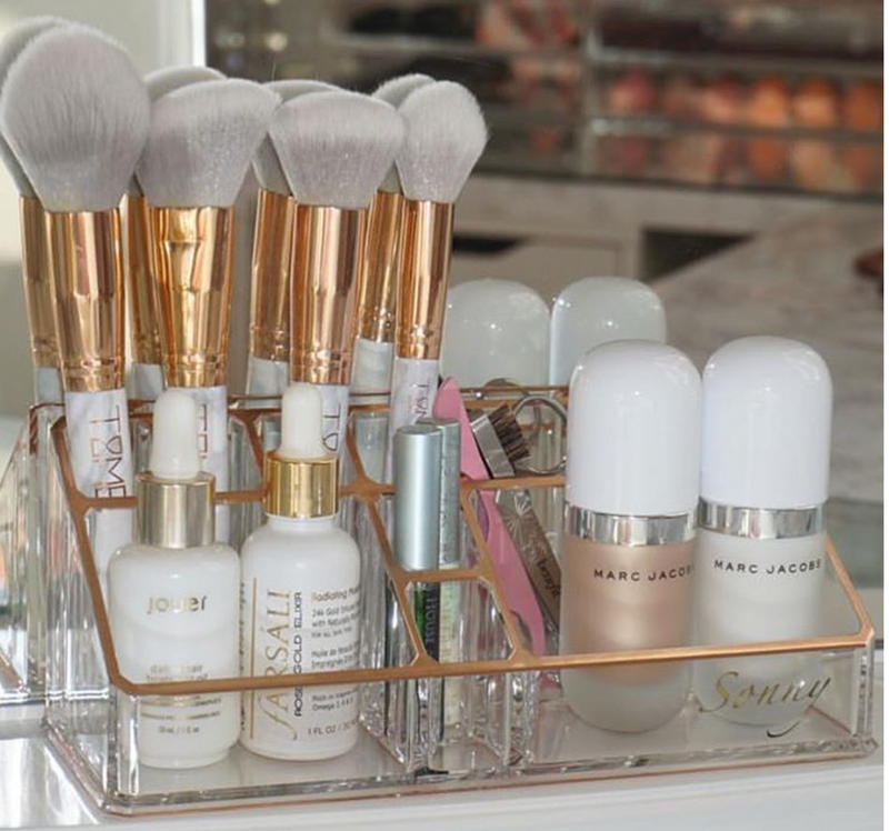Rose Gold Vanity Top Bathroom Acrylic Organizer Desk Pencil Pen Holder Makeup Brush Lipstick Makeup Organizer