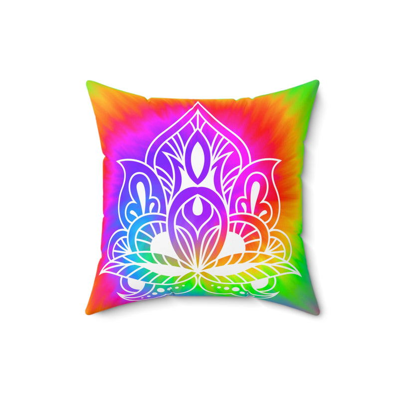 Tie Dye Lotus Flower Square Throw Pillow Spiritual Home Decor Accent Pillow