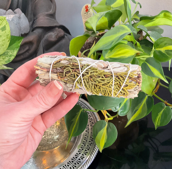 Sage and Juniper Smudge Stick With Embossed brass bowl