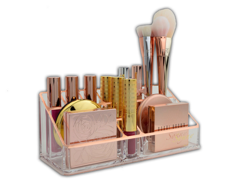 Rose Gold Makeup Organizer Vanity Top Acrylic Worlds Best  Brush Holder Lipstick Blush Organizer