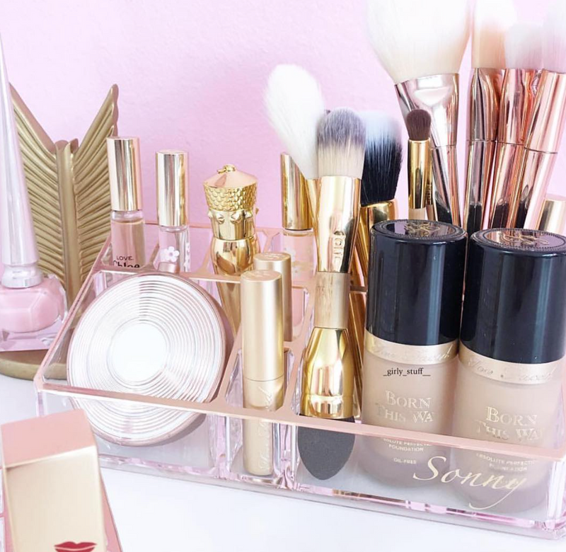 Rose Gold Vanity Top Bathroom Acrylic Organizer Desk Pencil Pen Holder Makeup Brush Lipstick Makeup Organizer